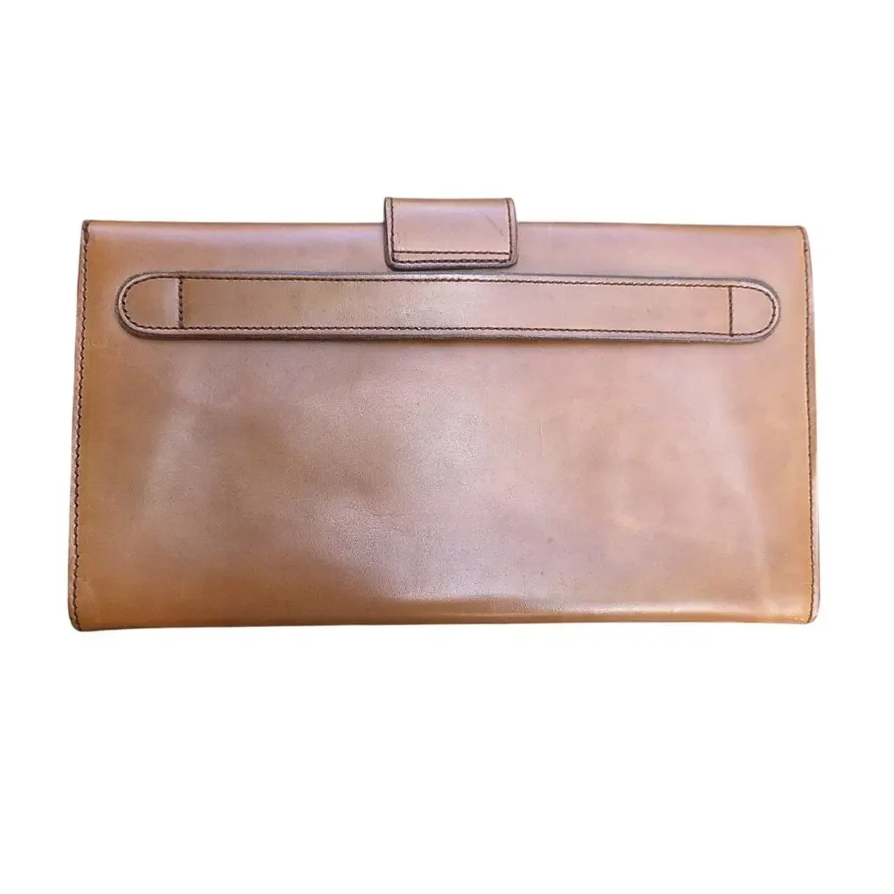 Camel Brown Leather Envelope Clutch Hand Strap Minimalist Quiet Luxury Bag